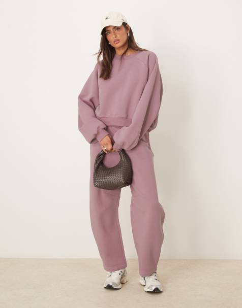 ASOS DESIGN balloon sleeve sweat and barrel jogger co-ord in dusky pink - view 1