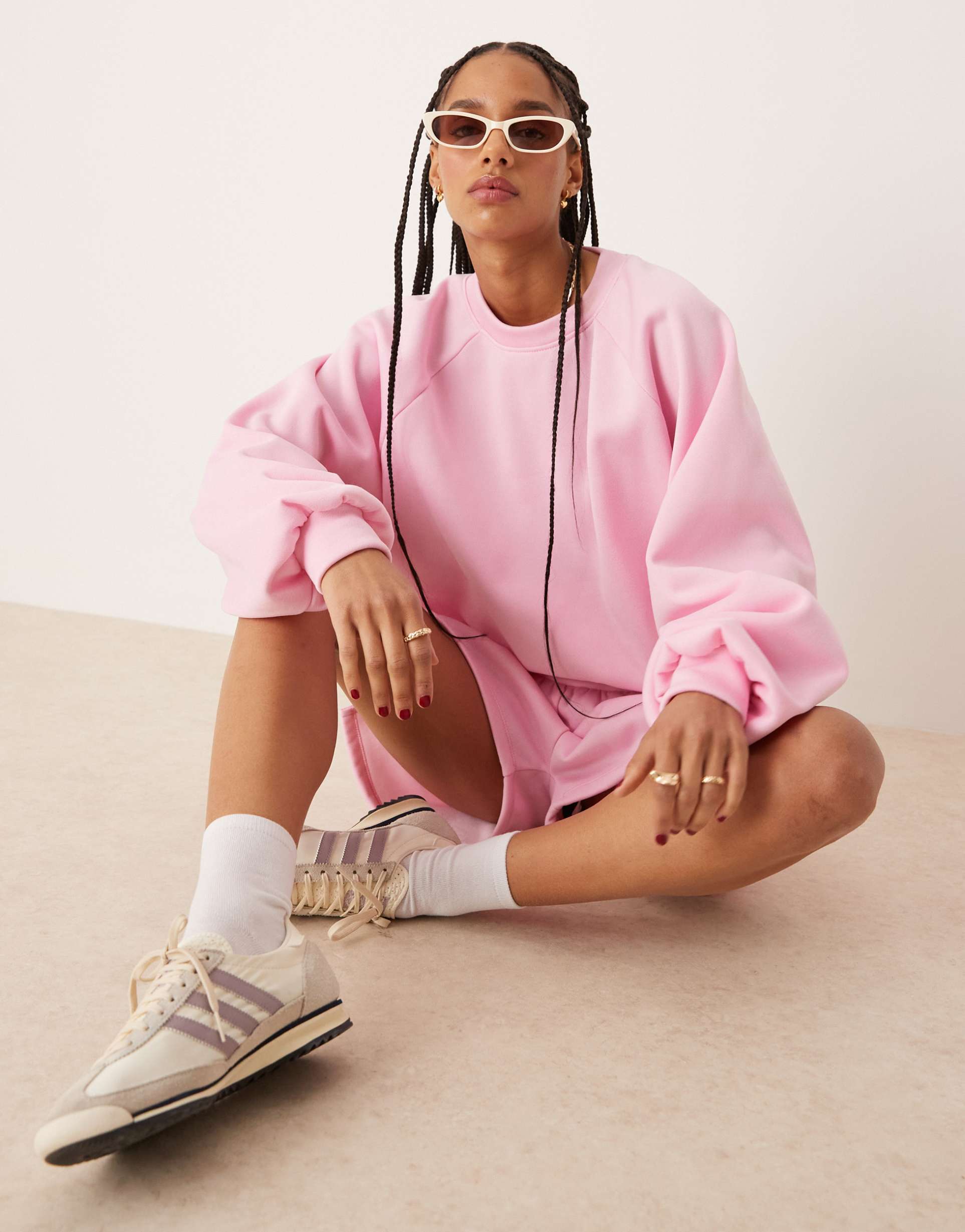 ASOS DESIGN balloon sleeve sweat co-ord in pink