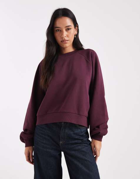 ASOS DESIGN balloon sleeve sweat in plum