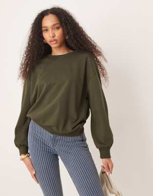 Asos Design Balloon Sleeve Sweat In Green
