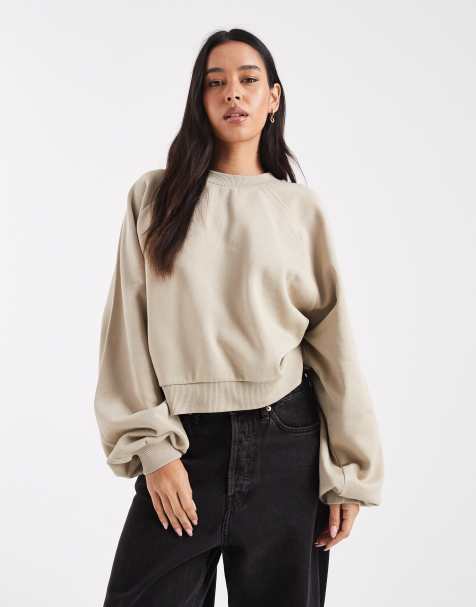 ASOS DESIGN balloon sleeve sweat in stone