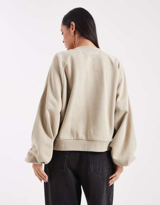 ASOS DESIGN balloon sleeve sweat in stone, 4 of 4
