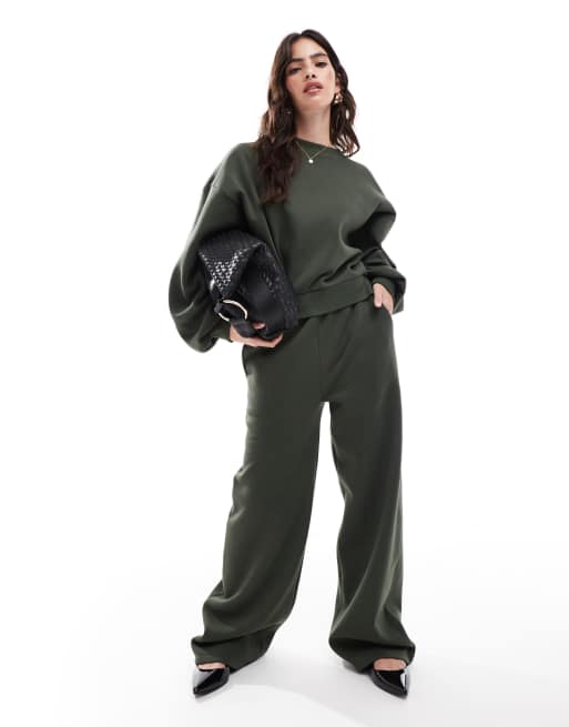 ASOS DESIGN balloon sleeve sweatshirt and sweatpants set in green