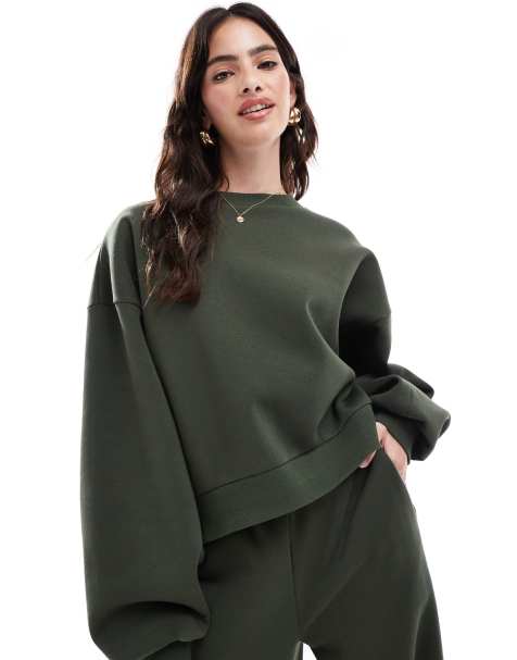 ASOS DESIGN balloon sleeve sweatshirt in green (part of a set) - view 1