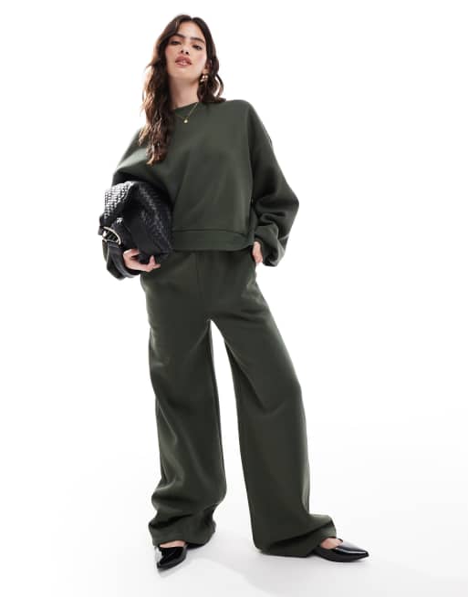 ASOS DESIGN balloon sleeve sweatshirt in green - part of a set | ASOS