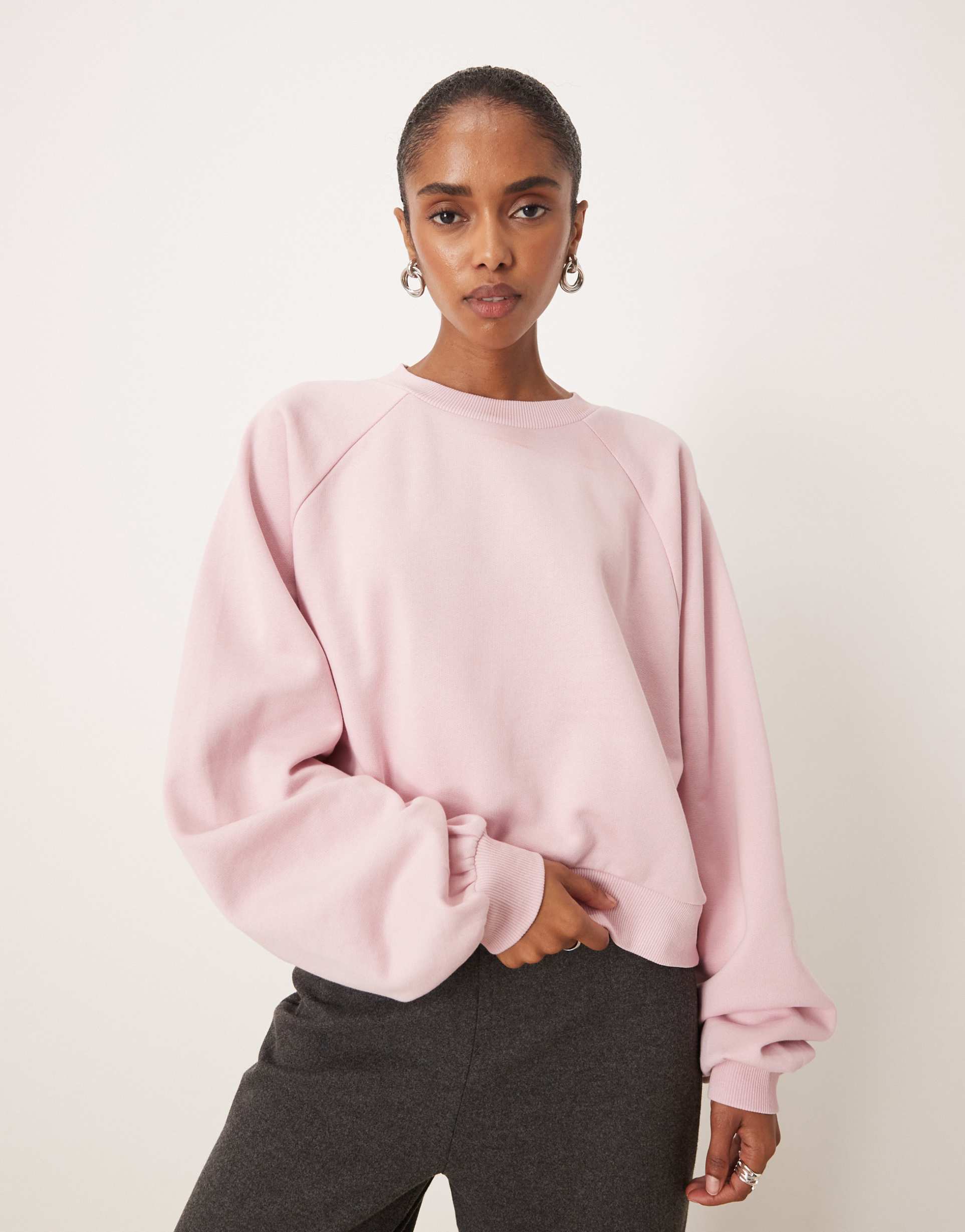 asos design balloon sleeve sweatshirt in pink