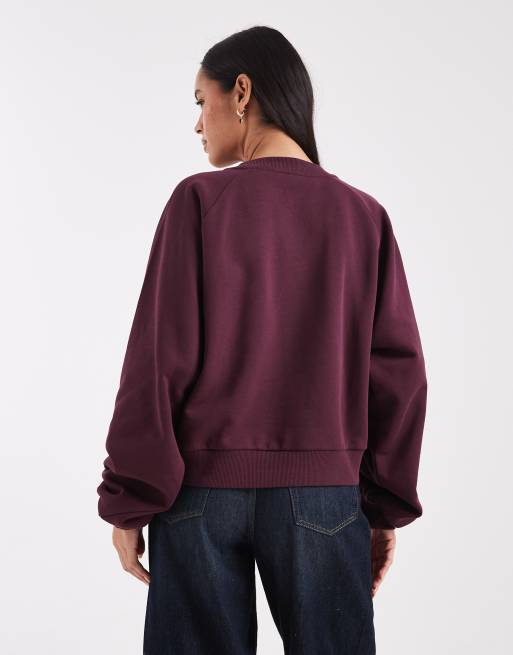 ASOS DESIGN balloon sleeve sweatshirt in plum, 4 of 4
