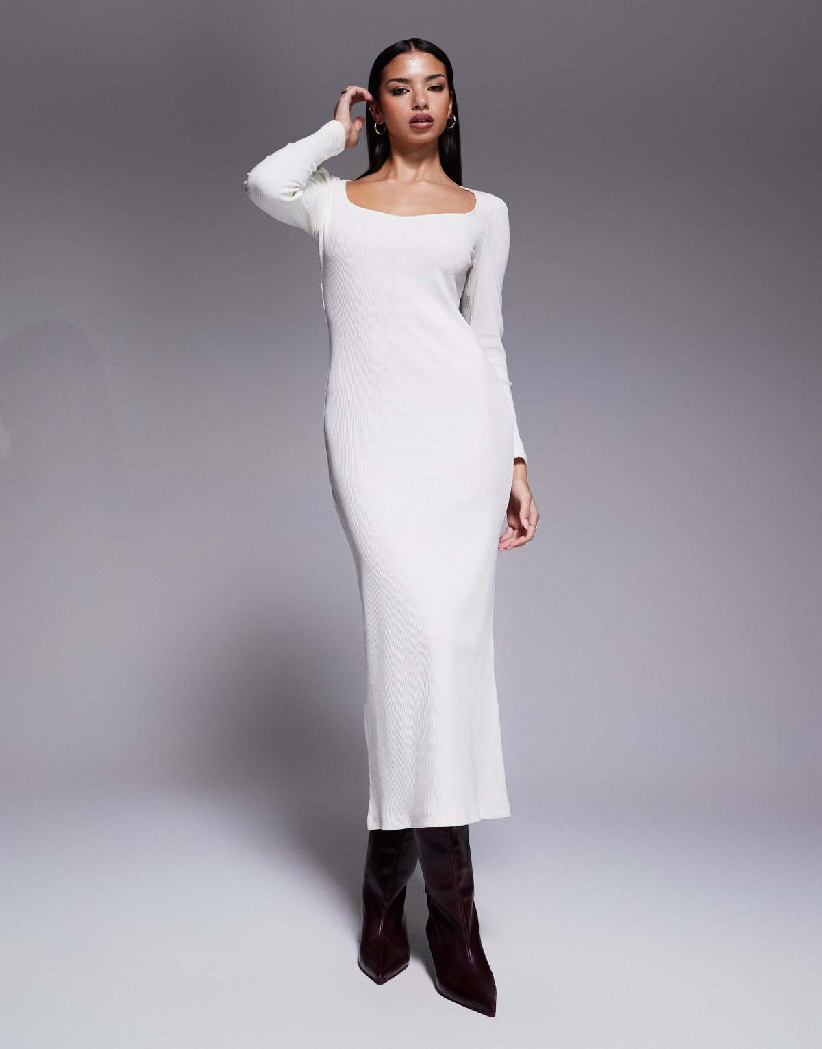 ASOS DESIGN balloon sleeve sweetheart neckline midi dress in winter white