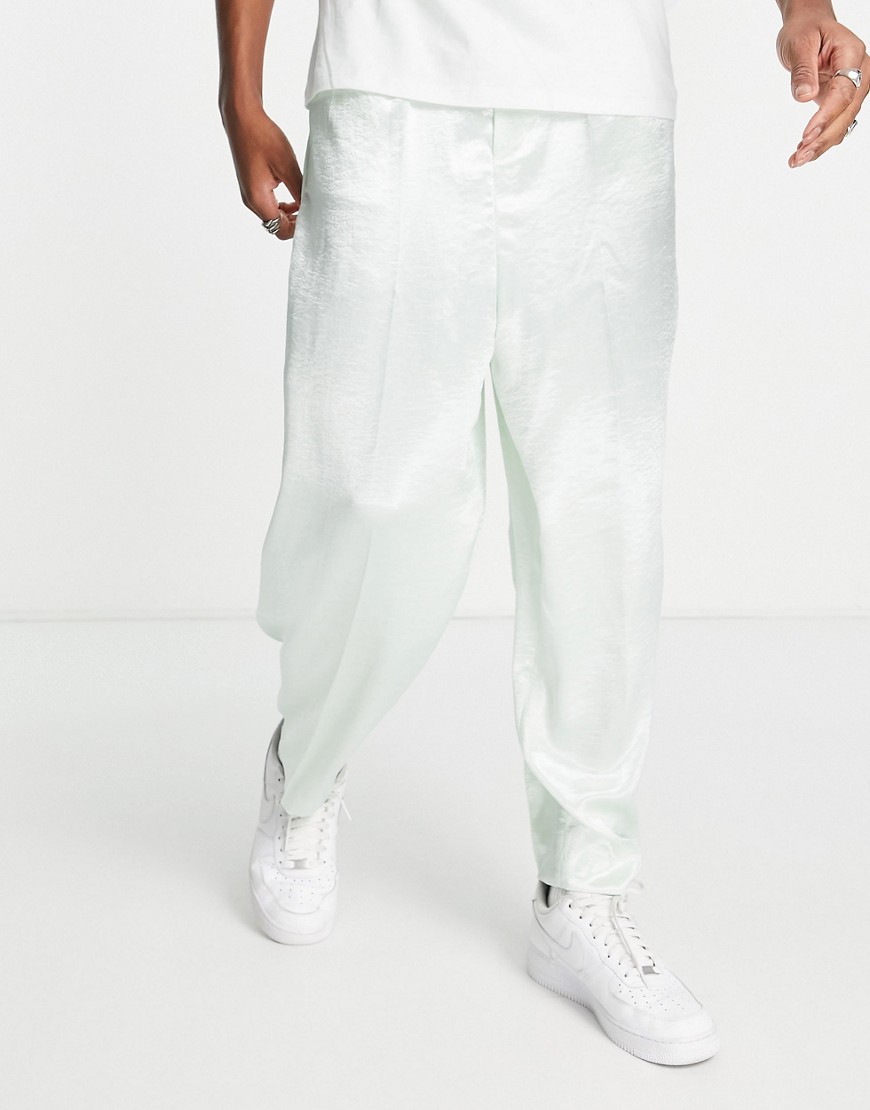 ASOS DESIGN balloon smart trousers in high shine pastel mint-Green