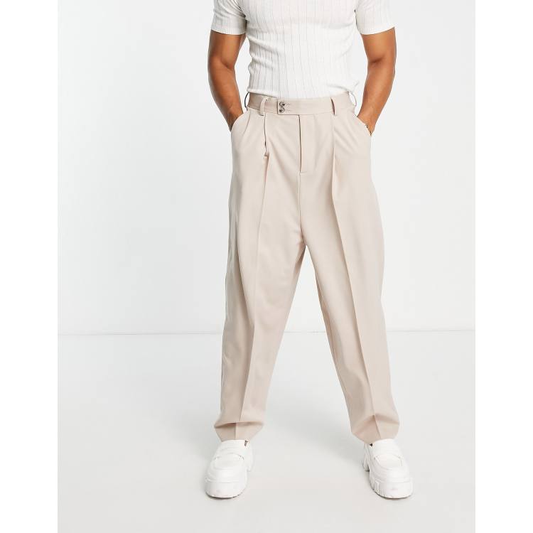 ASOS DESIGN balloon smart trousers in stone | ASOS