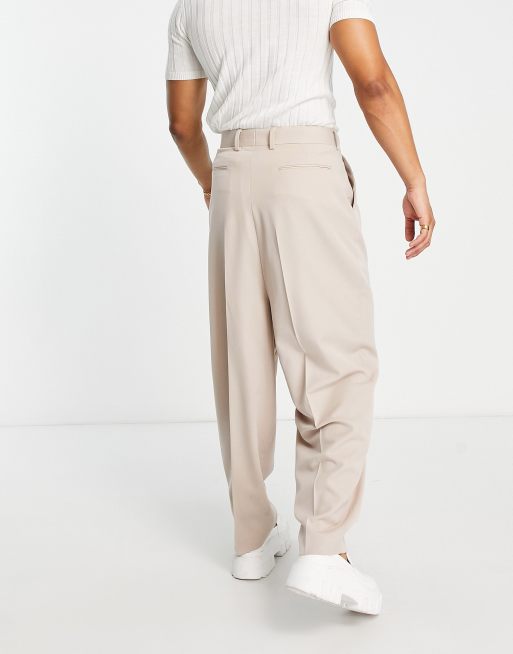 ASOS DESIGN balloon smart trousers in stone | ASOS