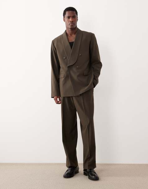 ASOS DESIGN balloon suit pants in olive green with elastic waist - view 1