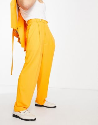 ASOS DESIGN balloon suit trousers in orange texture