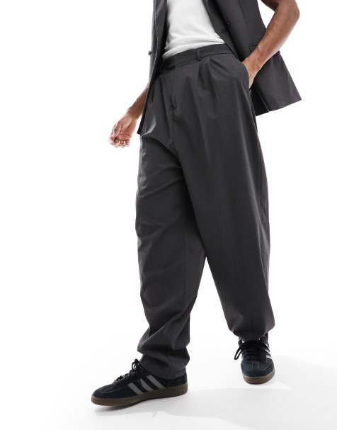 ASOS DESIGN balloon suit trousers with front pleat in charcoal - view 1