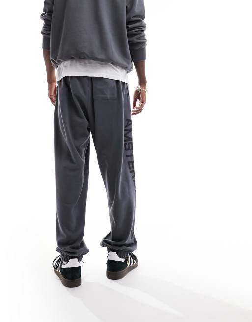 ASOS DESIGN balloon sweatpants in charcoal with Amsterdam print