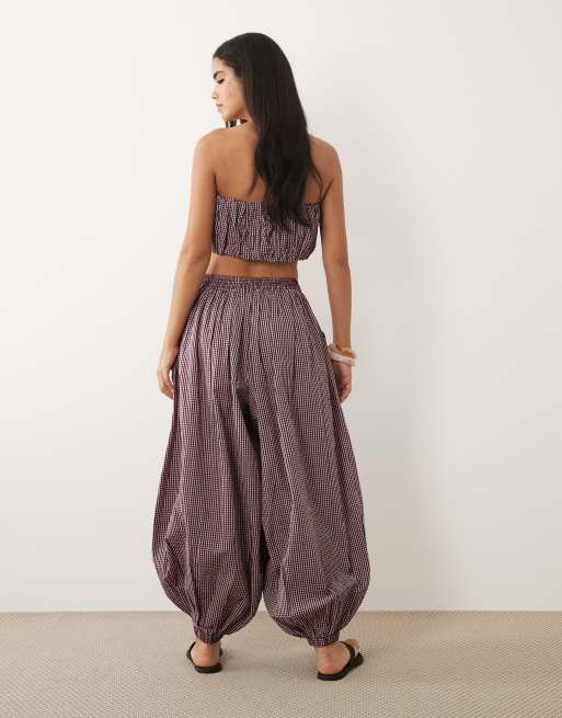 ASOS DESIGN balloon trouser co-ord in pink gingham, 2 of 5