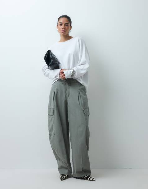 ASOS DESIGN balloon trouser with drawstring waist in khaki - view 1