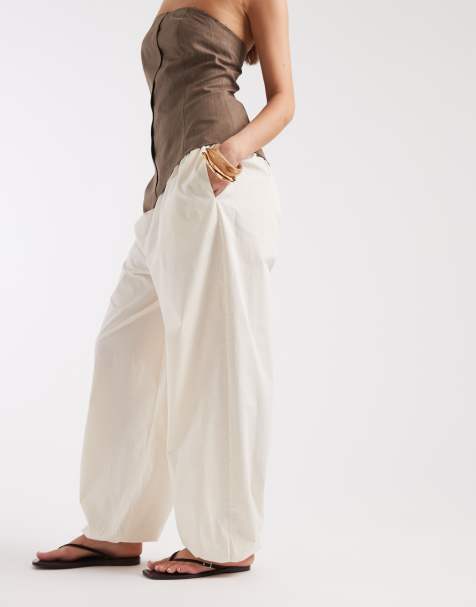 ASOS DESIGN balloon trouser with frill cuff in white - view 1