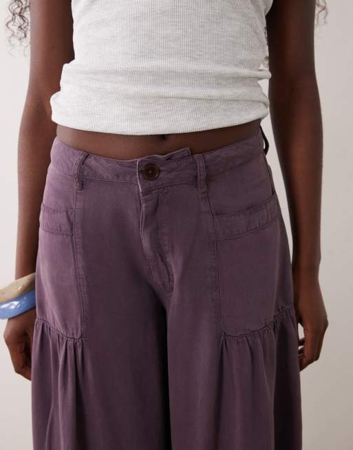 ASOS DESIGN balloon trouser with front pockets and adjustable tie hem in dusty lilac, 3 of 5
