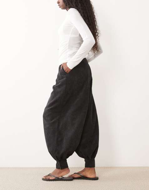 ASOS DESIGN balloon trousers in cord in black - view 1