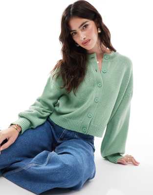 banana sleeve boxy cardigan in sage-Green