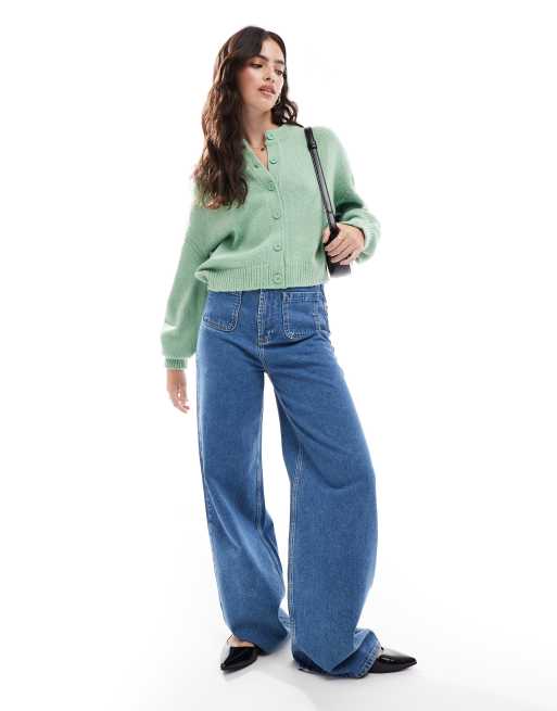 ASOS DESIGN banana sleeve boxy cardigan in sage, 2 of 4