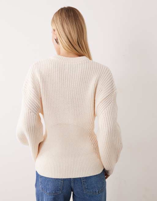 ASOS DESIGN banana sleeve waisted jumper in cream, 4 of 4