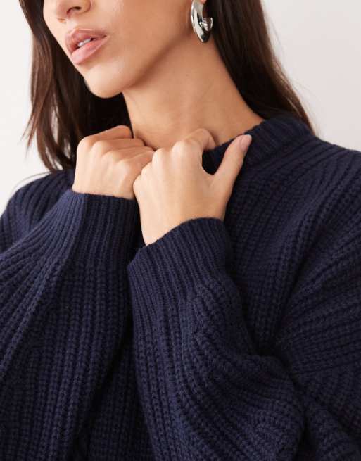 ASOS DESIGN banana sleeve waisted jumper in navy, 2 of 4