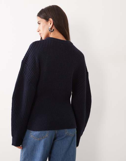 ASOS DESIGN banana sleeve waisted jumper in navy, 4 of 4
