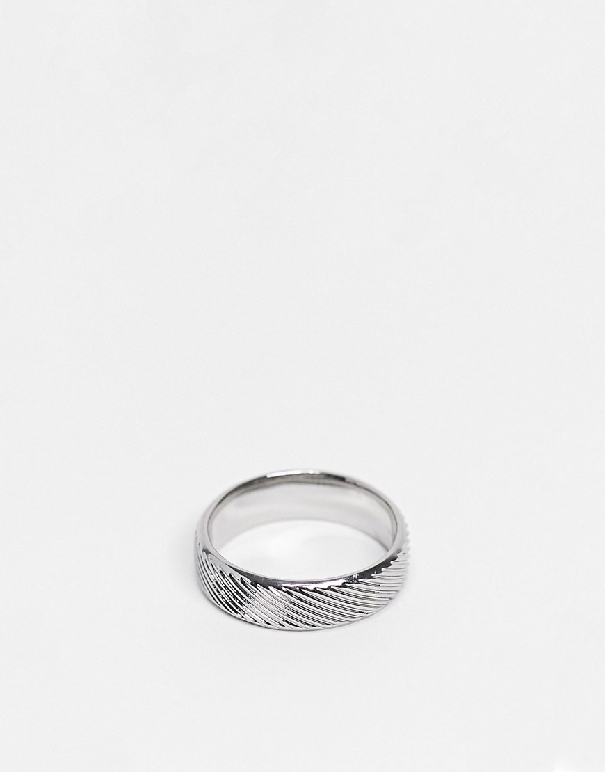 ASOS DESIGN band ring with angled cutwork in silver tone