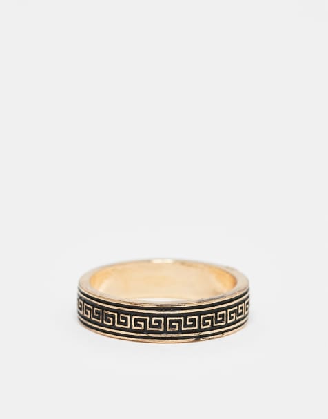 ASOS DESIGN band ring with burnished greek wave design in gold tone - view 1