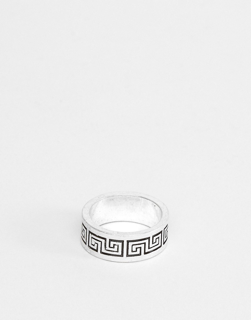 ASOS DESIGN band ring with column emboss in burnished silver tone