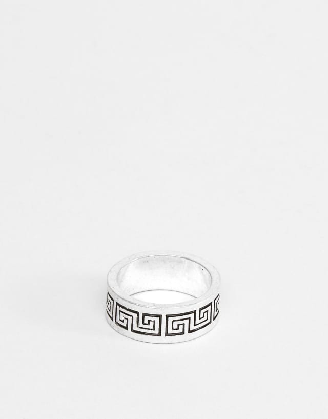 ASOS DESIGN band ring with column emboss in burnished silver tone