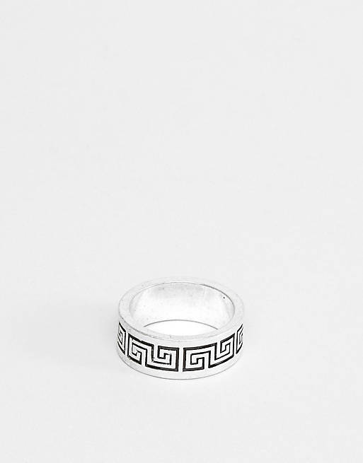 ASOS DESIGN band ring with column emboss in burnished silver tone