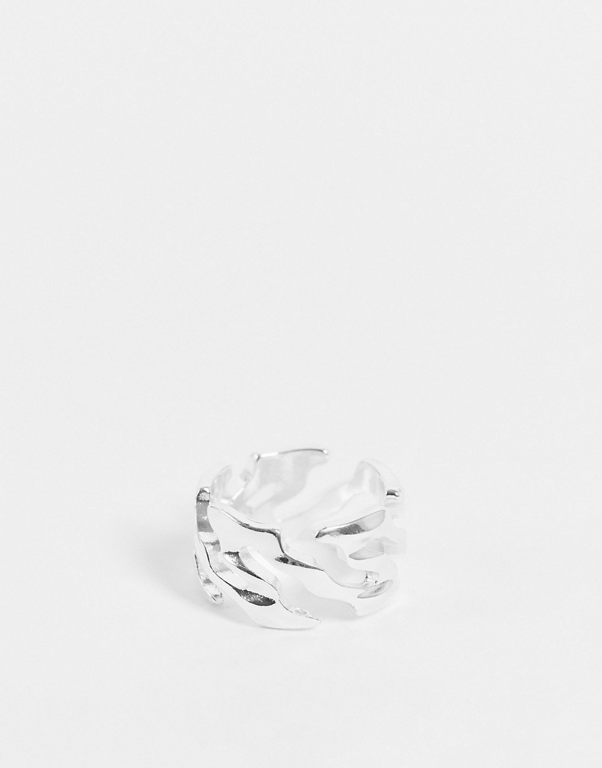 ASOS DESIGN band ring with diagonal cut out in silver tone