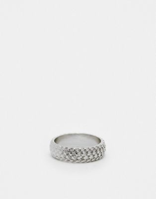 ASOS DESIGN band ring with embossed design in silver tone