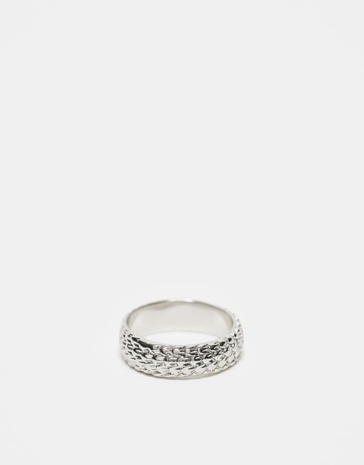  ASOS DESIGN band ring with embossed design in silver tone