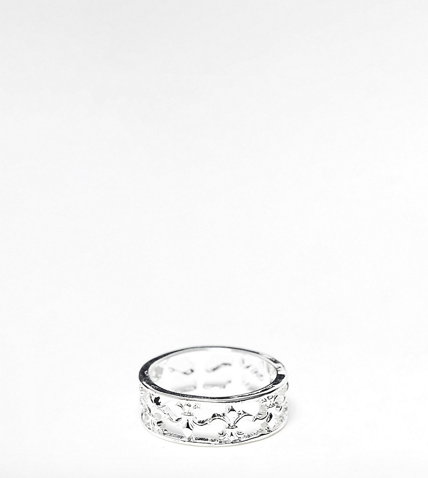 ASOS DESIGN band ring with fleur de lis cut out in real silver plate