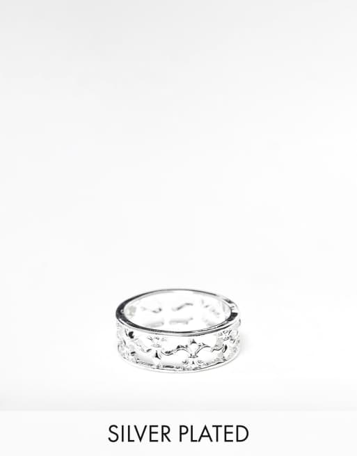ASOS DESIGN band ring with fleur di lis cut out in real silver plate