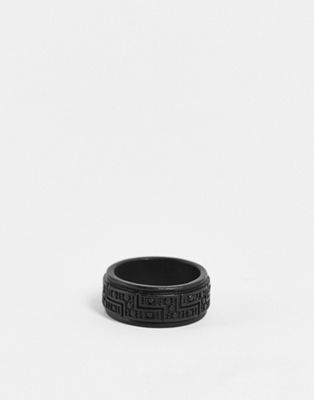 ASOS DESIGN band ring with greek emboss in matte black