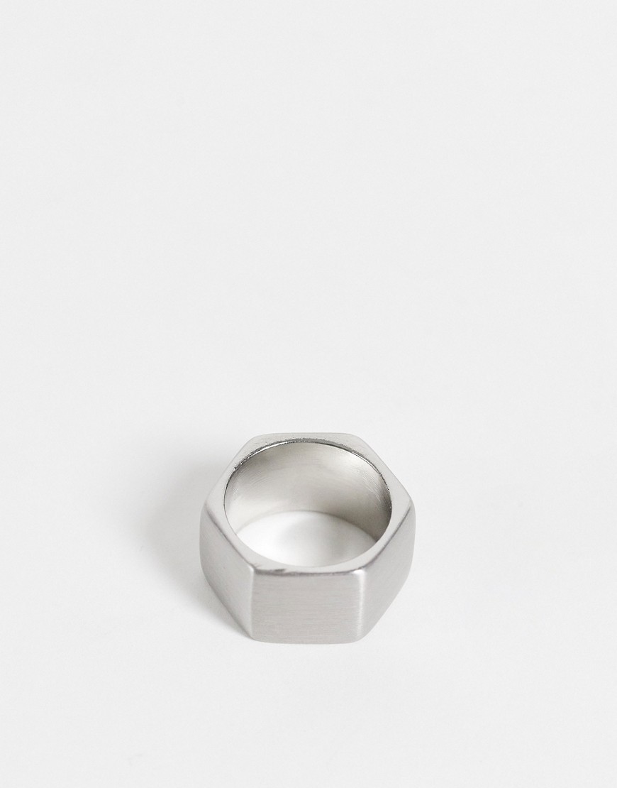 ASOS DESIGN band ring with hexagon shape in silver tone