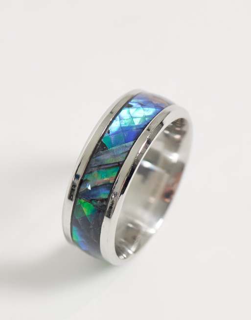 ASOS DESIGN band ring with marble detail in silver, 2 of 3