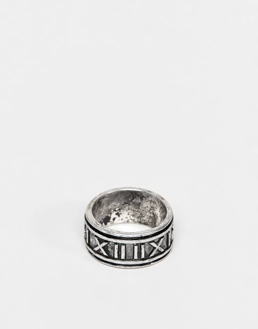 ASOS DESIGN band ring with roman burnished silver tone | ASOS