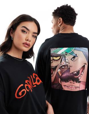 ASOS DESIGN - Band-T-Shirt in Schwarz mit Oversize- und Unisex-Passform und lizenziertem „Gorillaz"-Print