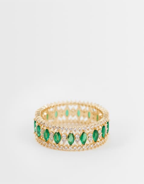 ASOS DESIGN - banda lisa con cristales verdes en tono dorado - view 1
