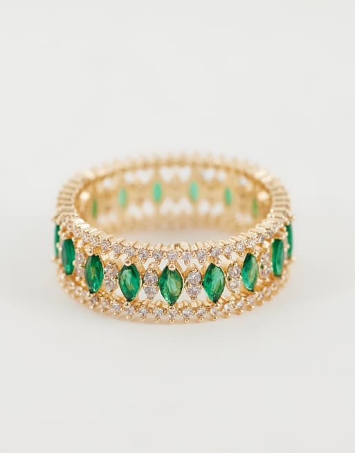 ASOS DESIGN - banda lisa con cristales verdes en tono dorado, 2 de 3