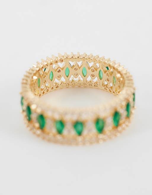 ASOS DESIGN - banda lisa con cristales verdes en tono dorado, 3 de 3
