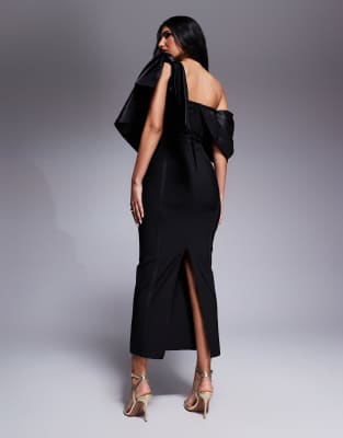 Asos Design Bandage And Structured Satin Mix Midi Dress In Black