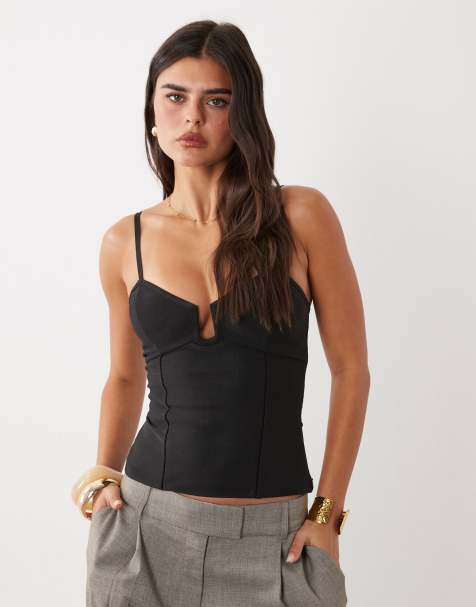 ASOS DESIGN bandage angle neck line top in black - view 1