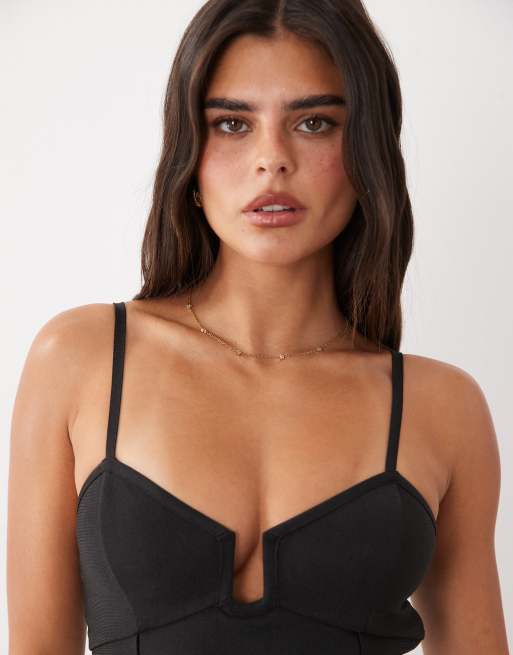 ASOS DESIGN bandage angle neck line top in black, 2 of 4